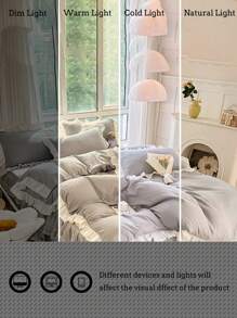 3pcs Set Grey Ruffled Soft & Breathable Duvet Cover Set (1 Duvet Cover + 2 Pillow Shams), Suitable For Bedroom, Guest Room - Grey - View 5