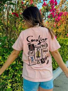 女童及儿童休闲印花圆领短袖T恤，夏季学生童装 - Unique Cat Animal World 为想要脱颖而出的动物爱好者提供独特的T恤！儿童服装 女童图案T恤 夏季上衣 青少年女童服装 - 粉色 - 查看 7