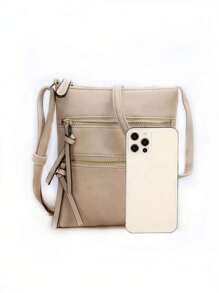 תיקי Crossbody מזדמנים חדשים תיקי כתף דש מעור Pu מוצק תיקי מעצבים וארנקים לנשים - חאקי - ראה 4