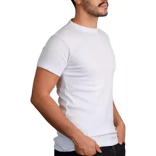 American Men's Ribbed Blouse Fitted Short Sleeve Round Neck Cotton Elastane T-Shirts - 黑色 - 查看 7
