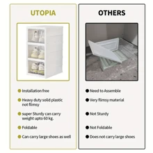 9 Stackable Folding Shoe Boxes With Doors - Dust-Proof Plastic Sneaker Storage Boxes, Space-Saving Storage For Entryway, Bedroom, Home And Dorm - White - View 8