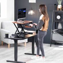 VIVO Convertidor de computadora de 48 pulgadas, serie K, altura ajustable para sentarse a pie, monitor dual y estación de trabajo portátil con bandeja ancha para teclado, negro, computadora V048KB - Marrón oscuro - Ver 9