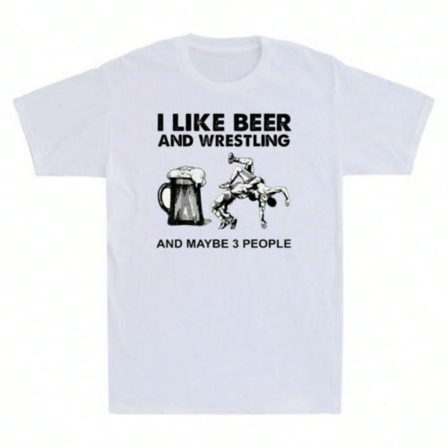 I Like Beer And Wrestling And Maybe 3 People Vintage 's T-Shirt Cotton White - White - View 1