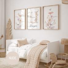 3pcs/Set, Custom Name Wildflowers Wall Art, Personalized Floral Nursery Wall Art Set, Custom Watercolor Flowers Poster Printing, Flower Theme Room Decoration - Set Of 3 Boho Posters - Personalized Birth Gift - Custom Flower Initial Wall Art Gifts Birthday Graduation