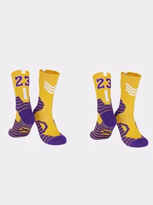 1 Par De Meias Esportivas De Elite Profissional Ao Ar Livre, Com Fundo Acolchoado Espesso E No.23 Impresso Para Basquete, Futebol, Futebol, Rugby, Hóquei No Gelo