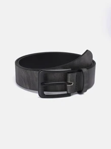 1 pieza Cinturón decorativo casual llano de poliuretano (PU) para hombres, apto para uso diario, hebilla con recubrimiento metálico, color negro