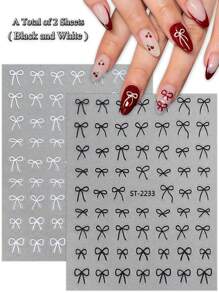 2/3/6/12/18/24 Sheets Valentine's Bow Nail Art Stickers For Women, Self-Adhesive 3D Bow Nail Decals, Cute Ribbon Nail Stickers For DIY Nail Design, Manicure Nail Supplies Accessories