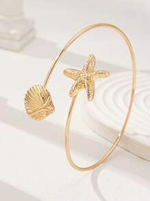 1 pieza Brazalete de joyería para el brazo con concha y estrella de mar para mujer, accesorio de verano
