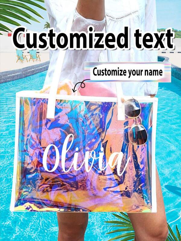 1pc Customized Clear Tote Bag, PVC Holographic Jelly Bag, Large Capacity Shoulder Bag, Bridemaid's Handbag, Swimming Pool Bag, Beach Bag, Transparent Concert Bag, Gift For Girls & Women, Holiday Gift,Portable,Multifunction,Versatile,Large Capacity,Lightweight,Functional,Practical,All-Purpose,Colorful,Cute,Adorable,Kawaii,Y2K,Vacay Vibes/Vacation,Leisure,Commuting,Business Casual,Custom,Personalized,Unique,Customized,Travel Bag,Tote Bag Large,Girlfriend,Boyfriend,Family,Friends,For Outdoors/Outings/Travel/Hiking/Stadium/Sports/Climbing,For Business/Commute/Work/Office,Beach Bag