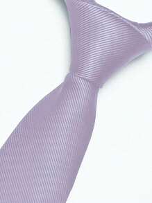 Premium Solid Plain Striped Slim Twill Tie - Mauve Purple - View 1
