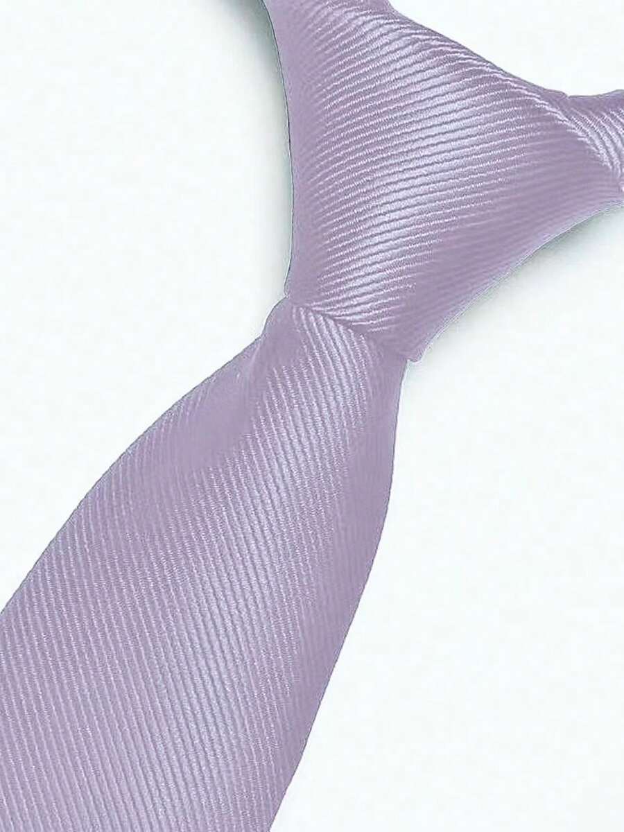 Premium Solid Plain Striped Slim Twill Tie - Mauve Purple - View 1