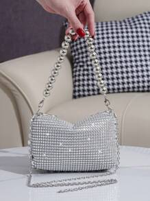 Sparkling Pearl Handbag Evening Bag, Elaborate Crafted Elegant Clutch Purse, Glamorous Sweet For Makeup, Party, Formal Occasions - Silver - View 5