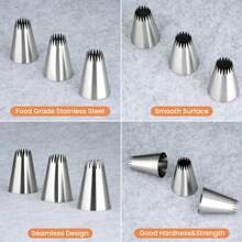 Set de 3 piezas de bolsas y boquillas para churros, set de boquillas de acero inoxidable de 9 pies con 20 piezas de bolsas de repostería desechables, boquillas de estrella abierta para decorar pasteles - Plateado - Ver 3