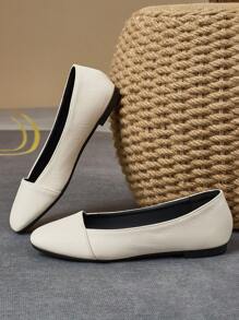 WHDXY 女士软底方头平底鞋，舒适防滑一脚蹬鞋黑色工作办公鞋，酒红色复古玛丽珍鞋，春秋季