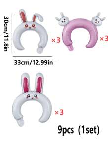 3/9pcs Easter Bunny Ears & Carrot Headband Balloons Set - Assorted Colors, Perfect For Spring Parties & Birthdays