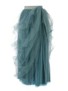 Women's Tulle Maxi Skirt Vestidos De Fiesta Elegantes Floor Length Layered Elastic High Waist Split Skirt A-Line Puffy Lace Mesh Tutu Skirt - 墨綠色 - 查看 3
