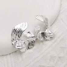 Fashionable Abstract Minimalist Asymmetrical Circle Wave Stud Earrings, Women Decorative Accessory