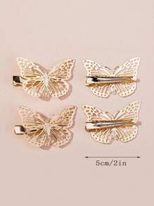 4pcs Metal Butterfly Hair Clips, Gold Butterfly Decor Hair Accessories Suitable For Daily Life Or Vacation