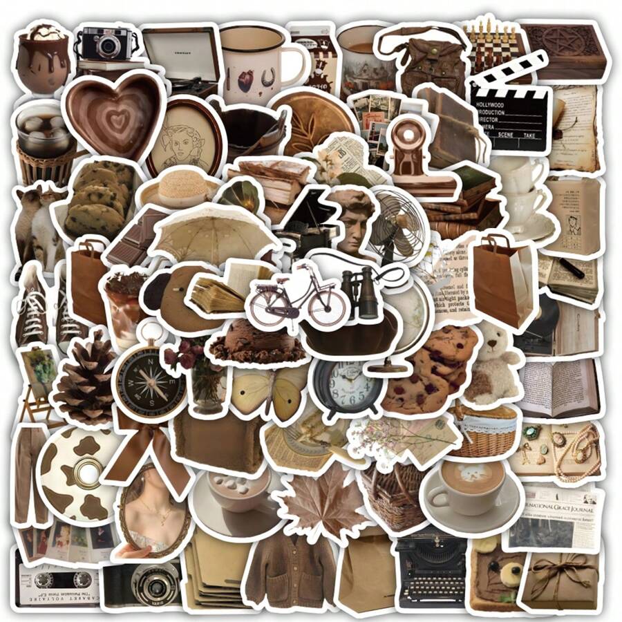 100 张复古小物件贴纸美观乙烯基贴纸贴花剪贴簿、日记本、笔记本电脑、保险杠、滑板、水瓶、电脑、电话 - 彩色 - 查看 1