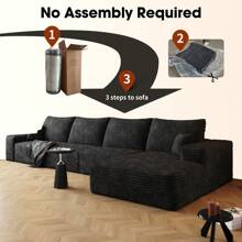 LUCKHAO 135" Cloud Sectional Couch With L-Shape Chaise,Modern Modular Sofa With Deep Seat, Upholstered Couches For Living Room Bedroom,No Assembly Required, Black(Plush Corduroy Fabric) - Ghế dài quay mặt phải + 3 chỗ ngồi (Màu đen) - Xem 7