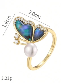 Natural Freshwater Pearl & Colored Shell Inlaid Vintage French Style Adjustable Ring For Women, Fashion Versatile Gift - Multicolor - View 2