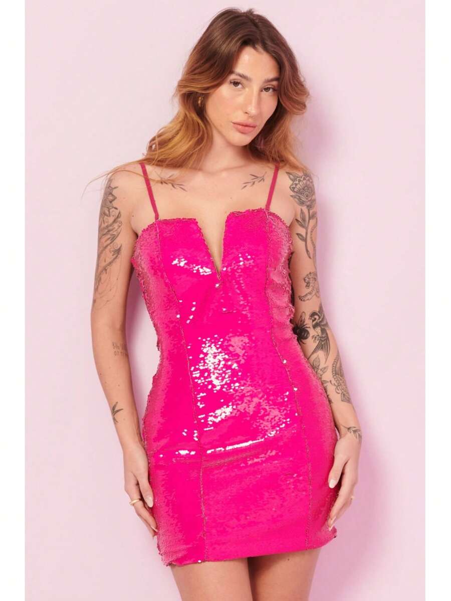 PLANET GIRLS Vestido rosa médio com lantejoulas, Carnaval - Pink - Visão 1