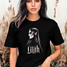 Dark Lilith T-Shirt, Mystical Gothic Art Tee, Feminine Vampire Design, Occult Aesthetic Shirt, Unique Dark Gift, Elegant Gothic Clothing - Blanco - Ver 1