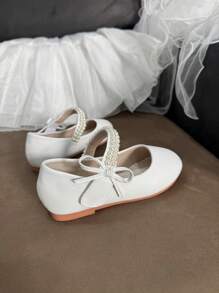 Girls' Shoes With Butterfly Crystal Button & Pearl, Elegant & Cute Flat Shoes, Non-Slip & Soft, Suitable For Girls Everyday Matching And Formal Dress
