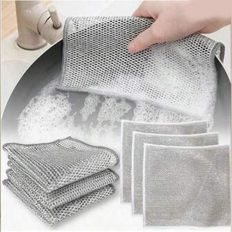 2pcs/6pcs/10pcs/20pcs Per Pack Steel Wire Scouring Pads, Mesh Dishwashing Scrubber Pads For Kitchen Stove, Pots, Pans, Sink, Grease And Stain Removal Cleaning Cloths