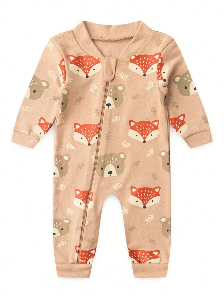 BEBE FOFUXO Baby Jumpsuit Without Feet With Zipper Suede Print (NB/S/M/L/1) - 米色 - 查看 1