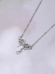Stylish Rhinestone Bowknot Pendant Necklace, Delicate Clavicle Chain, Minimalist Design, Versatile Jewelry Gift For Her, Valentine's Day Present,Mom,Mother,Mother's Day,Gift