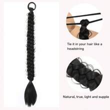 24 Inch Synthetic Long Braided Ponytail Hair Extensions For Women High Temperature Fiber Hair Accessories - Black - View 3