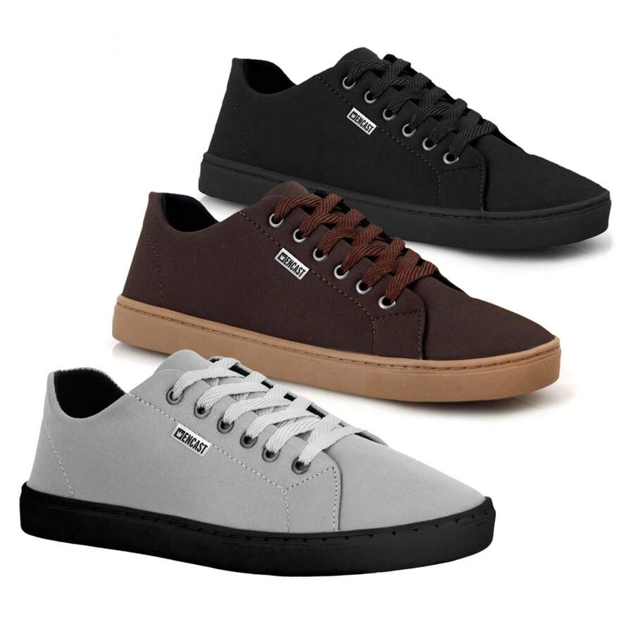 KIT 3 Men's Casual Comfortable Sneakers - BLACK, GRAY aND BROWN - View 1