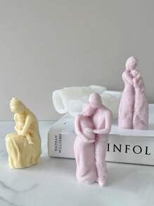 1个装 3D 温暖拥抱家庭爱心蜡烛模具 - 柔韧易脱模，适用于蜡烛/树脂，母亲节/婚礼礼物硅胶模具 - 白色 - 查看 3