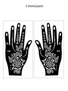 2 fogli di stencil all'henné, con disegni di luna, stelle e motivi a pois, stencil per tatuaggi temporanei per mani e piedi, modelli di mehndi con motivi traforati per il body painting delle donne, adatti per matrimoni e festival - Multicolore - Visualizzare 8