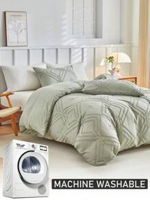 2/3pcs Mint Green Rhombus Pattern Velvet Bedding Set, Simple & Fashionable Boho Style Duvet Cover Pillowcase Set, Suitable For All Seasons (1 Duvet Cover + 1/2 Pillowcase) - Pastel Green - View 5