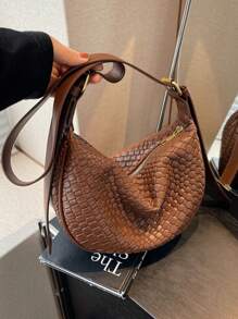 Túi đeo chéo họa tiết dệt PU thời trang mới cho nữ, màu trơn đơn giản, đa năng cho hẹn hò, mua sắm, thiết kế tinh tế - Cà phê nâu - Xem 8