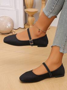 Cross-Border Trade, Plus Size 35-43 Spring/Autumn New Suede Square Toe Flat Shoes In Beige, Green And Golden Color, Suitable For Everyday Wear With Dresses