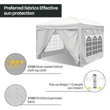 Jiubiaz Pavilion Folding Pavilion 3x3m White With Side Walls Party Tent UV Protection Height Adjustable With Carrying Bag, For Outdoor Garden Camping - White - View 3