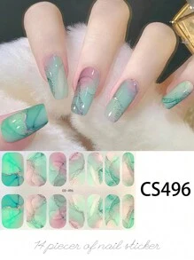 14pcs Self-Adhesive Nail Polish Strips, Marble Pattern Full Wrap Nail Art Stickers, Hot Stamping Stripes Marble Nail Art, Waterproof And Long-Lasting Easy To Use, Suitable For Ladies Women, Party Casual Scene Nails Nail Supplies - Follow Your Heart - View 9