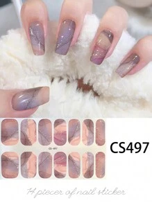 14pcs Self-Adhesive Nail Polish Strips, Marble Pattern Full Wrap Nail Art Stickers, Hot Stamping Stripes Marble Nail Art, Waterproof And Long-Lasting Easy To Use, Suitable For Ladies Women, Party Casual Scene Nails Nail Supplies - Follow Your Heart - View 10