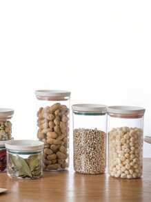 1 pieza Frasco de almacenamiento hermético transparente de PET, Recipiente de alimentos sellado estilo japonés con tapa, Tarro de cocina de plástico para especias, hojas de té y talla grande