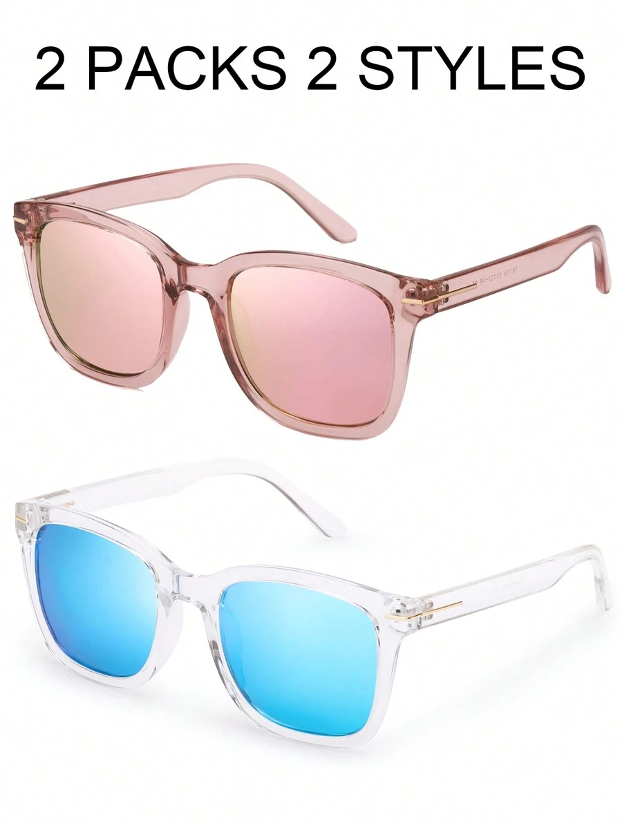 HYCHIC Gafas de sol de moda para mujer, polarizadas para conducir, protección antideslumbrante UV400, diseño de moda - Polvo transparente*película de polvo+marco transparente*película azul - Ver 1