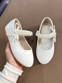Girls' Shoes With Butterfly Crystal Button & Pearl, Elegant & Cute Flat Shoes, Non-Slip & Soft, Suitable For Girls Everyday Matching And Formal Dress