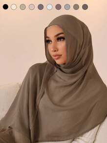 1 Khăn trùm đầu bằng vải viscose trơn màu cỡ nhỏ dành cho nữ, khăn trùm đầu mềm mại viền rộng dành cho người Hồi giáo, khăn choàng che mặt đa năng chống nắng, khăn trùm đầu Hijab, thích hợp để mặc hàng ngày cho trang phục - Khăn trùm đầu rộng vành nhỏ - Xem 13