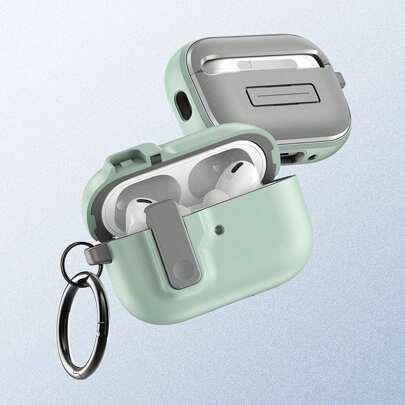 Vỏ PC màu xanh bạc hà, đen trắng - Chống sốc có nắp bật, có khóa, tương thích với AirPods2/1 / AirPods3 / AirPods4 / AirPodsPro/AirPodsPro2/AirPodspro 3