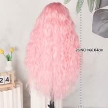 Peluca rizada suelta y larga de 26 pulgadas con encaje frontal 13x4, sin pegamento, con cabello bebé, línea del cabello natural, color rosa claro, de fibra sintética resistente al calor, para mujeres y niñas, para uso diario, fiesta, cosplay y Halloween, con una densidad del 180%