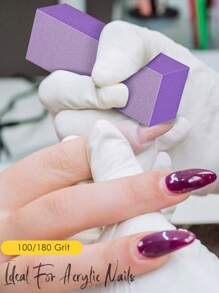 1pc/3pcs/5pcs/10pcs/20pcs Nail Buffer Block, Medium/Fine Grit 100/180 Finishing Buffers For Acrylic Nails Gel Polish Nails, 3 Way Professional Pedicure Manicure Buffer Kits - Purple - View 4