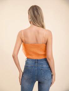Spaghetti Strap Top With Floral Decoration - Orange - View 2
