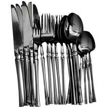Talheres Faqueiro Luxo 24 Peças Preto Slim Faca Garfo Colher e Colher de Sobremesa